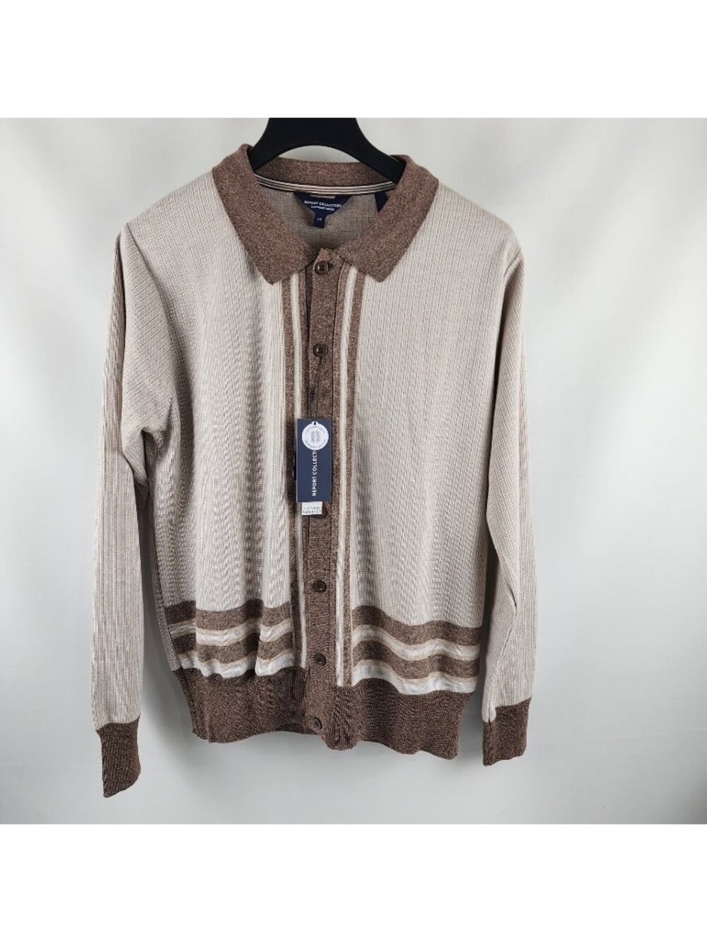 Report Collection Sweater Mens Large Tan Brown Cashmere Touch Cardigan NWT